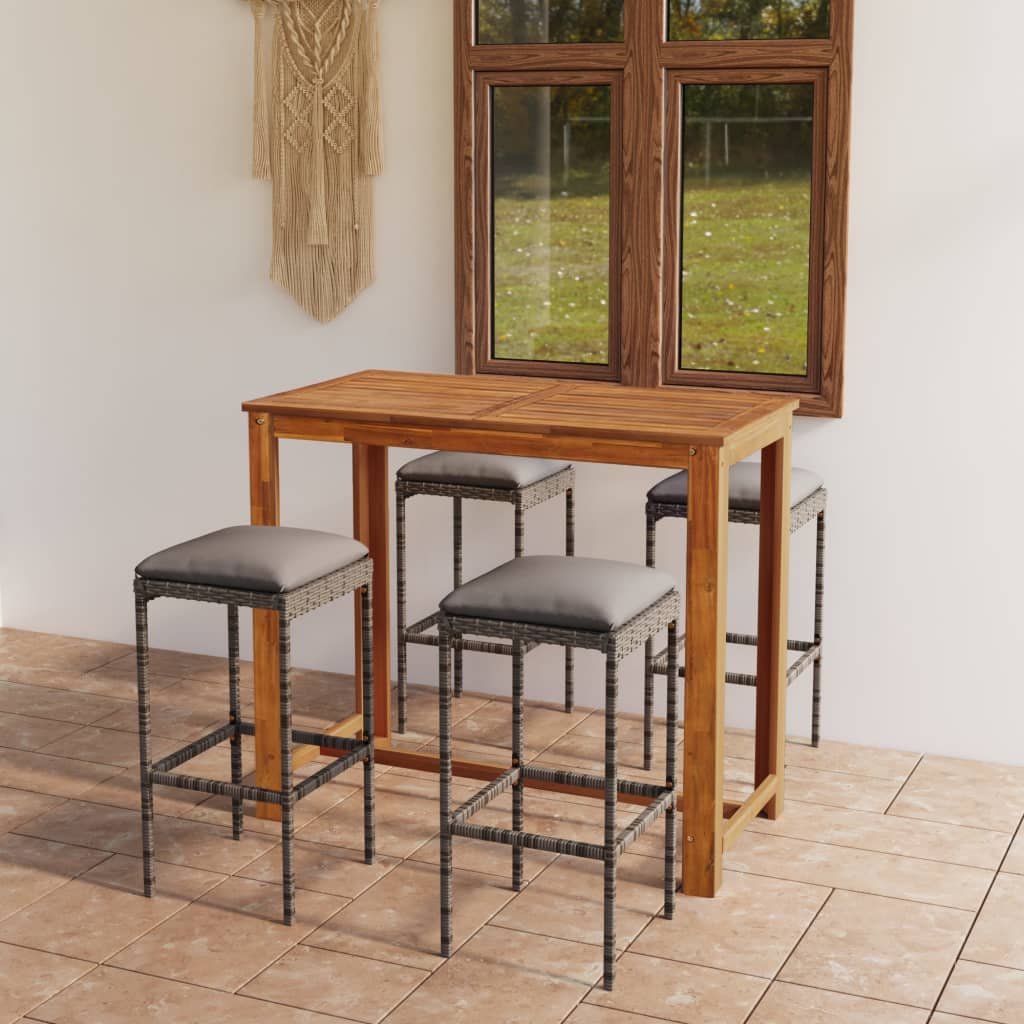Σετ Επίπλων Μπαρ Κήπου 5 Τεμαχίων με Γκρι Μαξιλάρια - PAKOBAZAAR