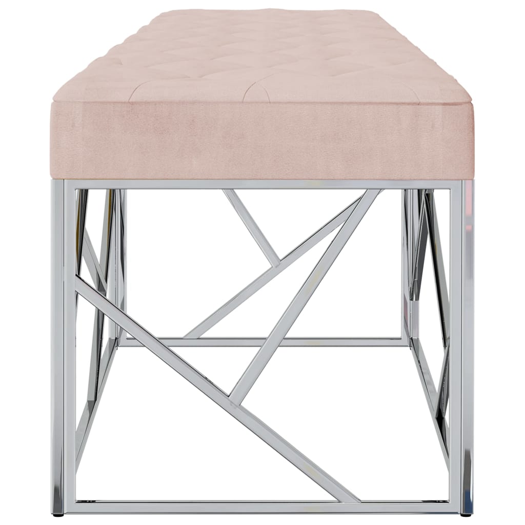 Πάγκος Ροζ 97 εκ. από Βελούδινο Ύφασμα / Ανοξείδωτο Ατσάλι