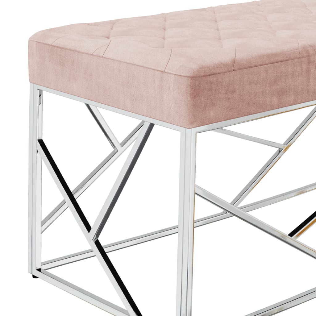Πάγκος Ροζ 97 εκ. από Βελούδινο Ύφασμα / Ανοξείδωτο Ατσάλι