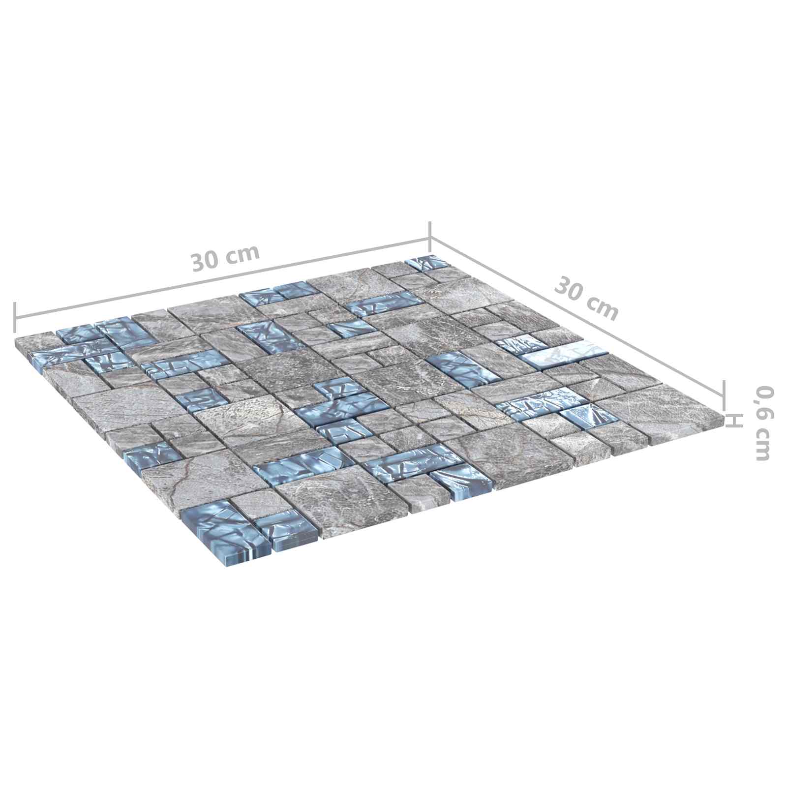 Μωσαϊκό Πλακάκι 11 pcs Γκρι και Μπλε 50 x 50 cm Γυαλί - Pakobazaar