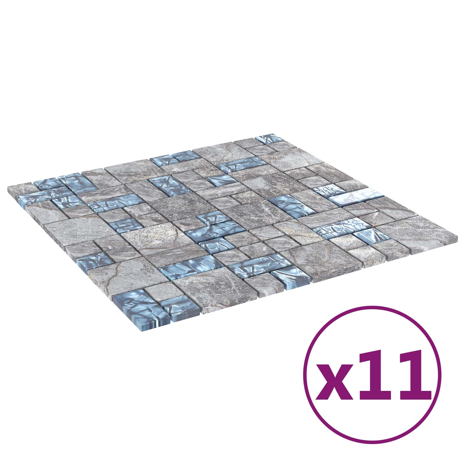 Μωσαϊκό Πλακάκι 11 pcs Γκρι και Μπλε 50 x 50 cm Γυαλί - Pakobazaar