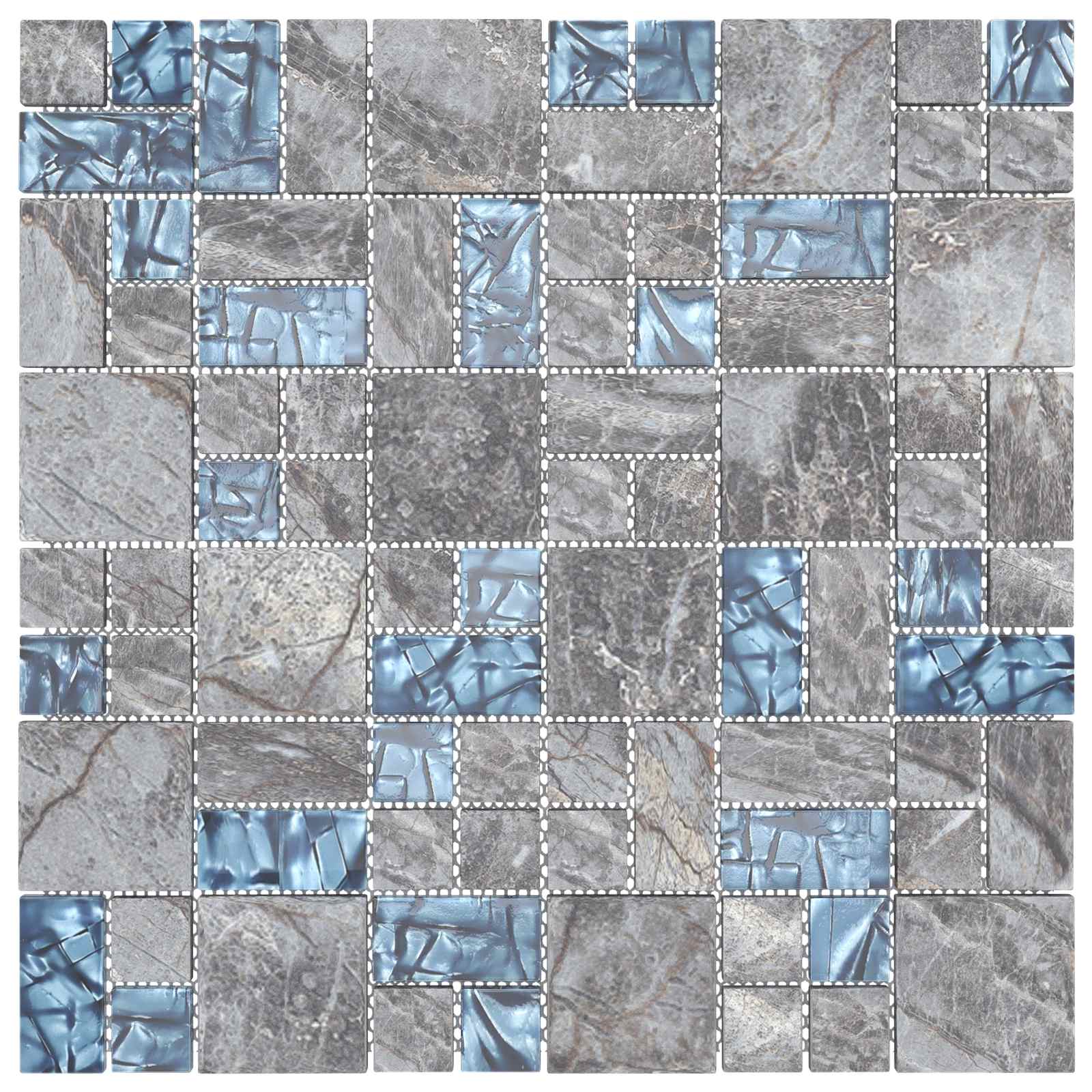Μωσαϊκό Πλακάκι 22 pcs Γκρι και Μπλε 50 x 50 cm Γυαλί - Pakobazaar