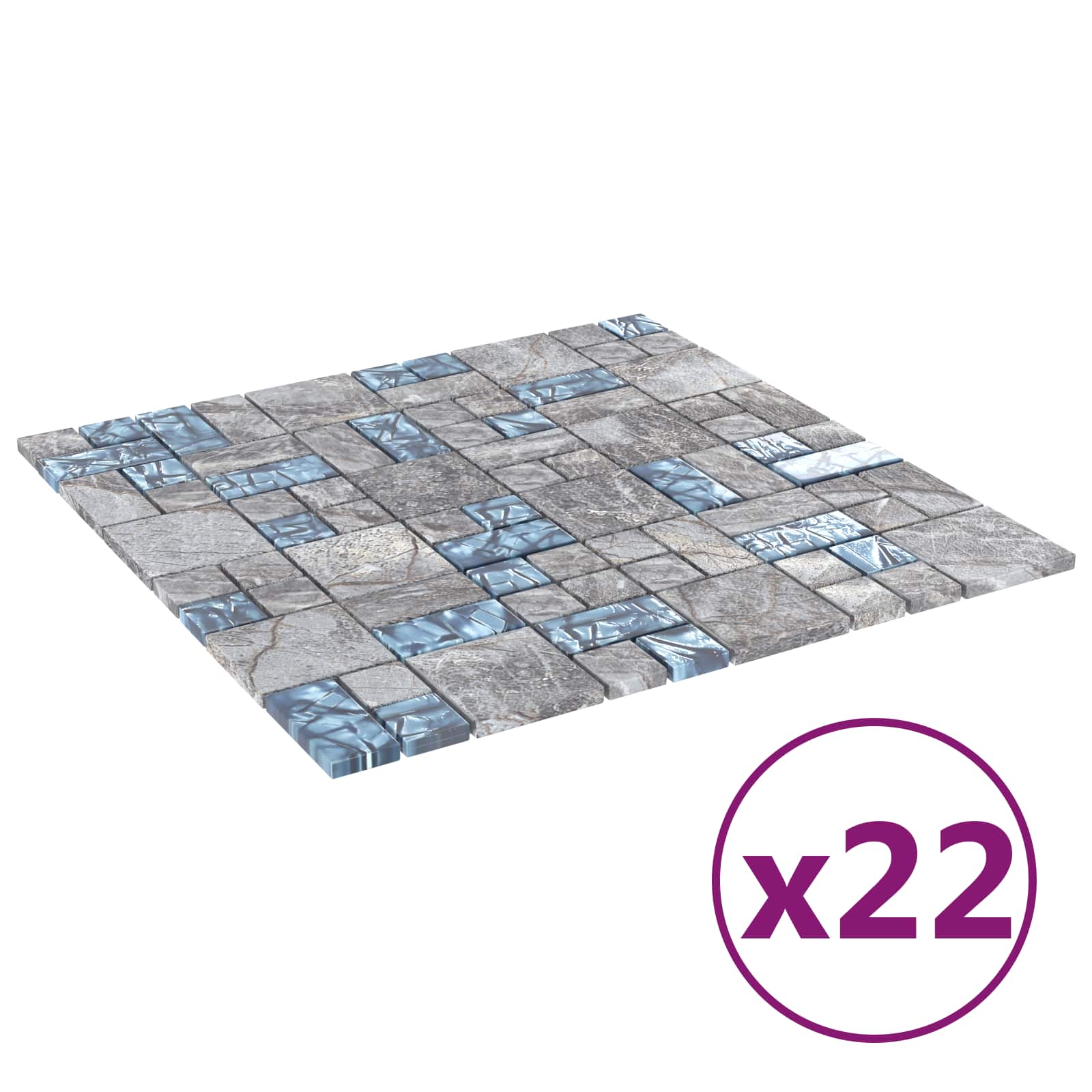 Μωσαϊκό Πλακάκι 22 pcs Γκρι και Μπλε 50 x 50 cm Γυαλί - Pakobazaar