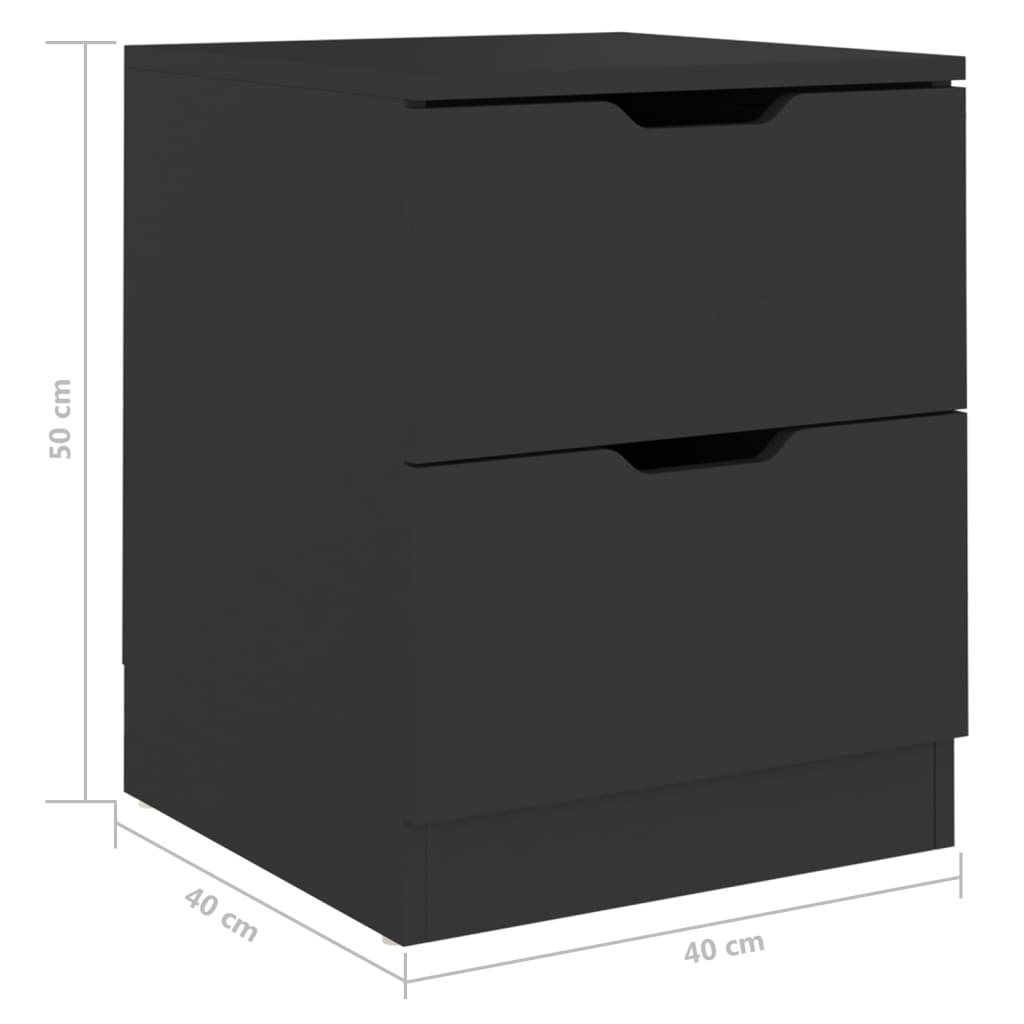 Κομοδίνα 2 τεμ. Μαύρα 40 x 40 x 50 εκ. από Επεξεργασμένο Ξύλο