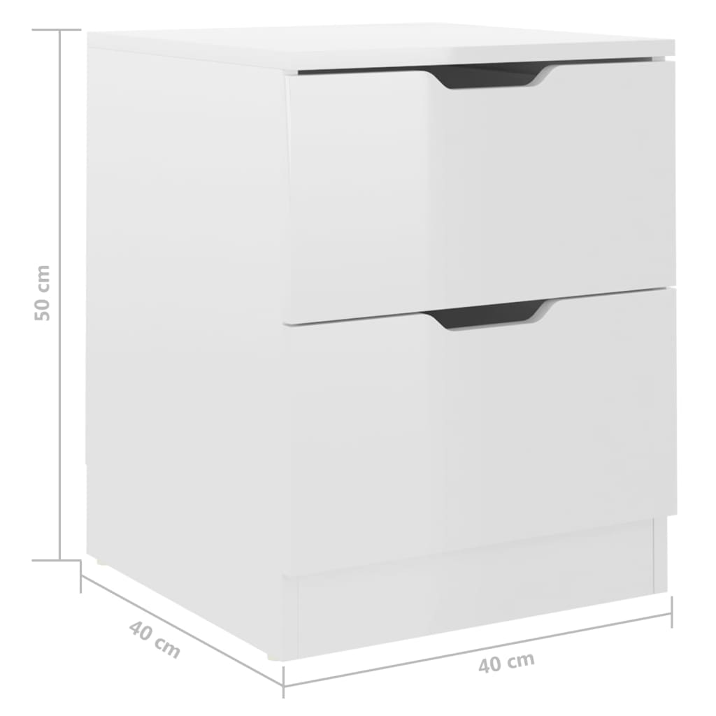 Κομοδίνα 2 τεμ. Γυαλ. Λευκό 40 x 40 x 50 εκ. από Επεξεργ. Ξύλο