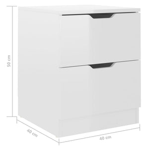 Κομοδίνα 2 τεμ. Γυαλ. Λευκό 40 x 40 x 50 εκ. από Επεξεργ. Ξύλο