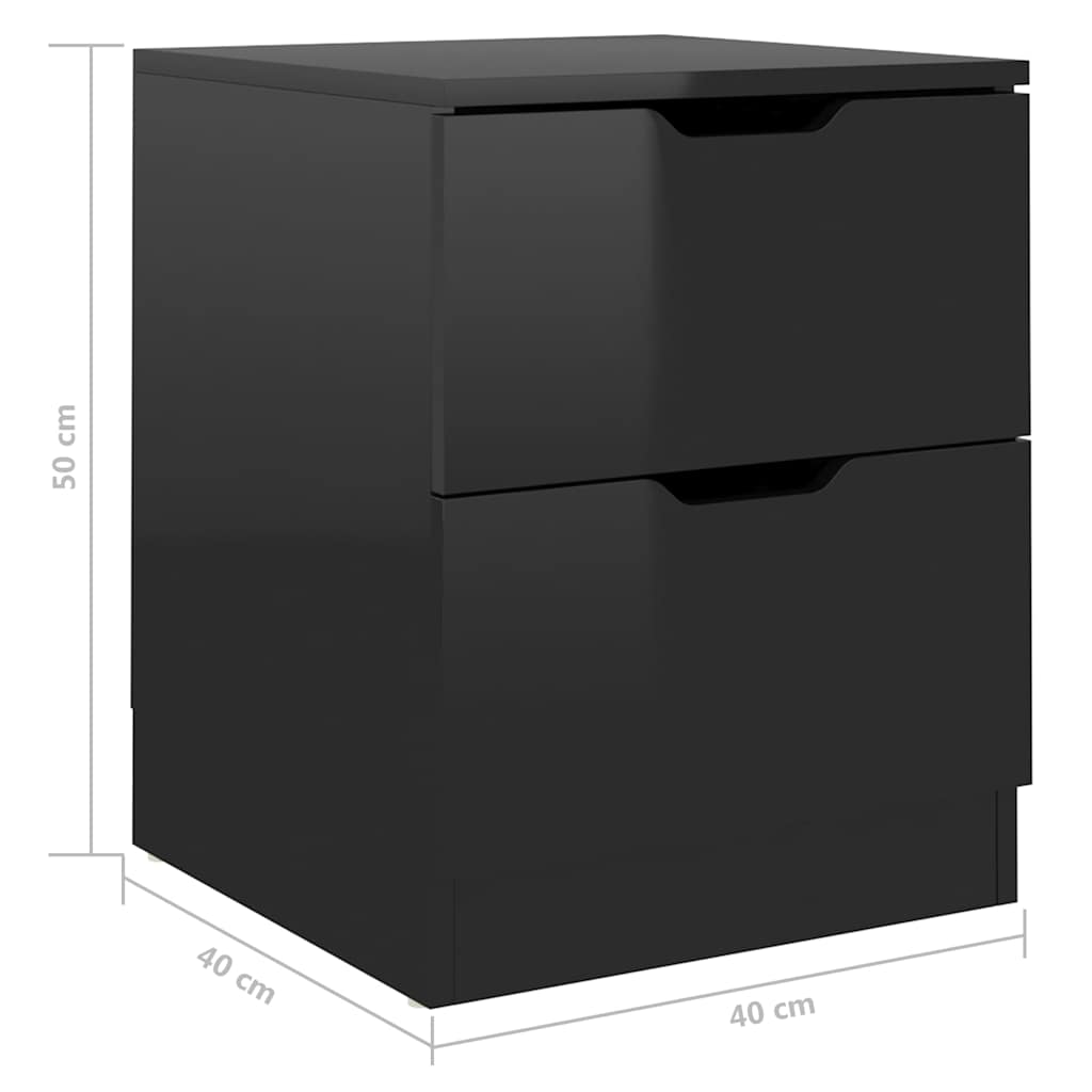 Κομοδίνα 2 τεμ. Γυαλιστερό Μαύρο 40x40x50 εκ. από Επεξεργ. Ξύλο