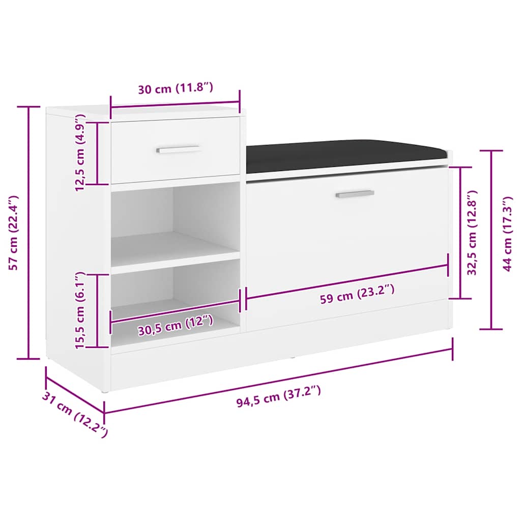 Παπουτσοθήκη Λευκή 94,5 x 31 x 57 εκ. από Επεξ. Ξύλο