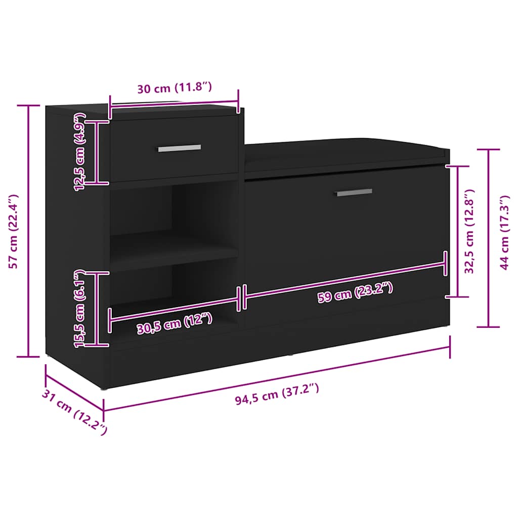 Παπουτσοθήκη Μαύρη 94,5 x 31 x 57 εκ. από Επεξ. Ξύλο