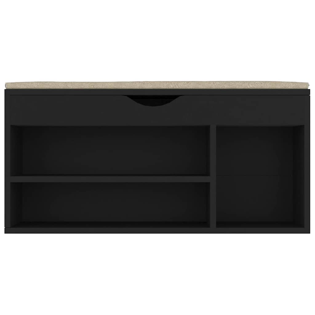 Παπουτσοθήκη Μαύρη 104 x 30 x 49 εκ. Επεξ. Ξύλο με Μαξιλάρι