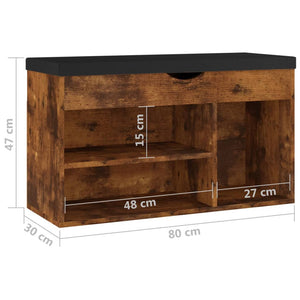 Παπουτσοθήκη Καπνιστή Δρυς 80x30x47 εκ. Επεξ. Ξύλο με Μαξιλάρι