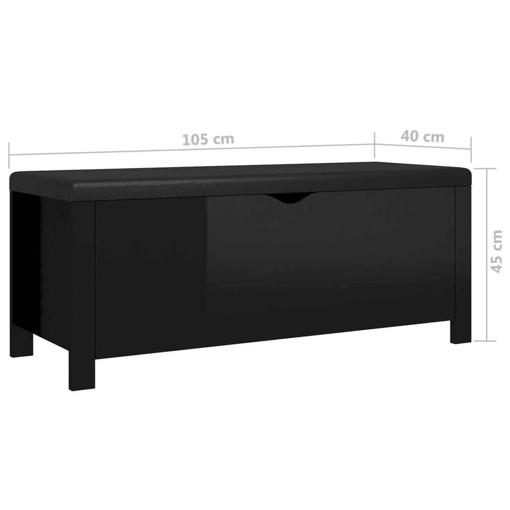 Κουτί Αποθήκευσης Γυαλ. Μαύρο 105x40x45εκ Επεξ. Ξύλο & Μαξιλάρι