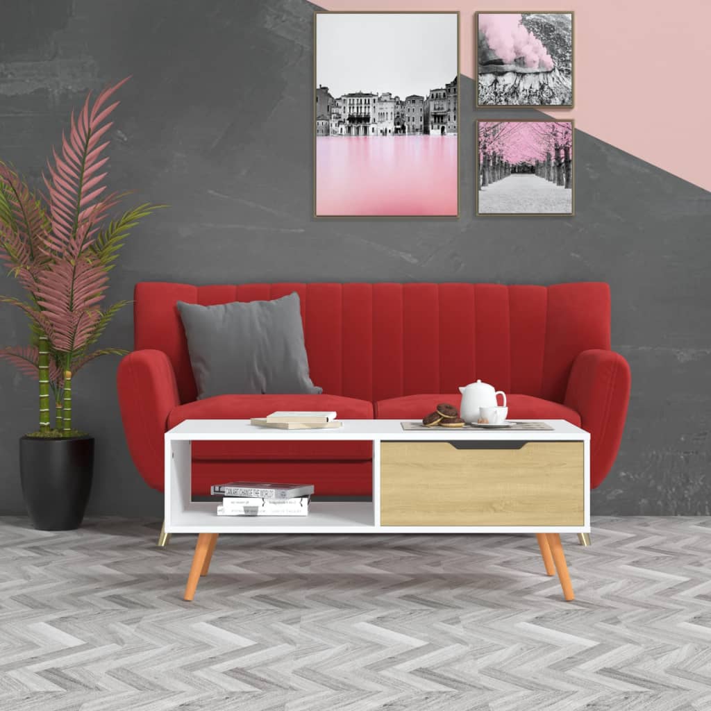 Τραπεζάκι Σαλονιού Λευκό/Sonoma Δρυς 100x49,5x43 εκ Μοριοσανίδα