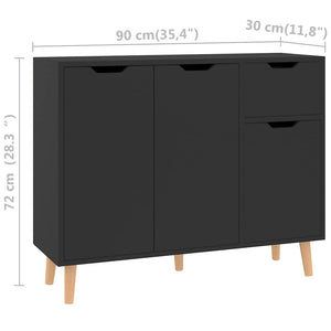 Μπουφές Γυαλιστερό Μαύρο 90x30x72 εκ. Επεξεργασμένο Ξύλο - Pakobazaar