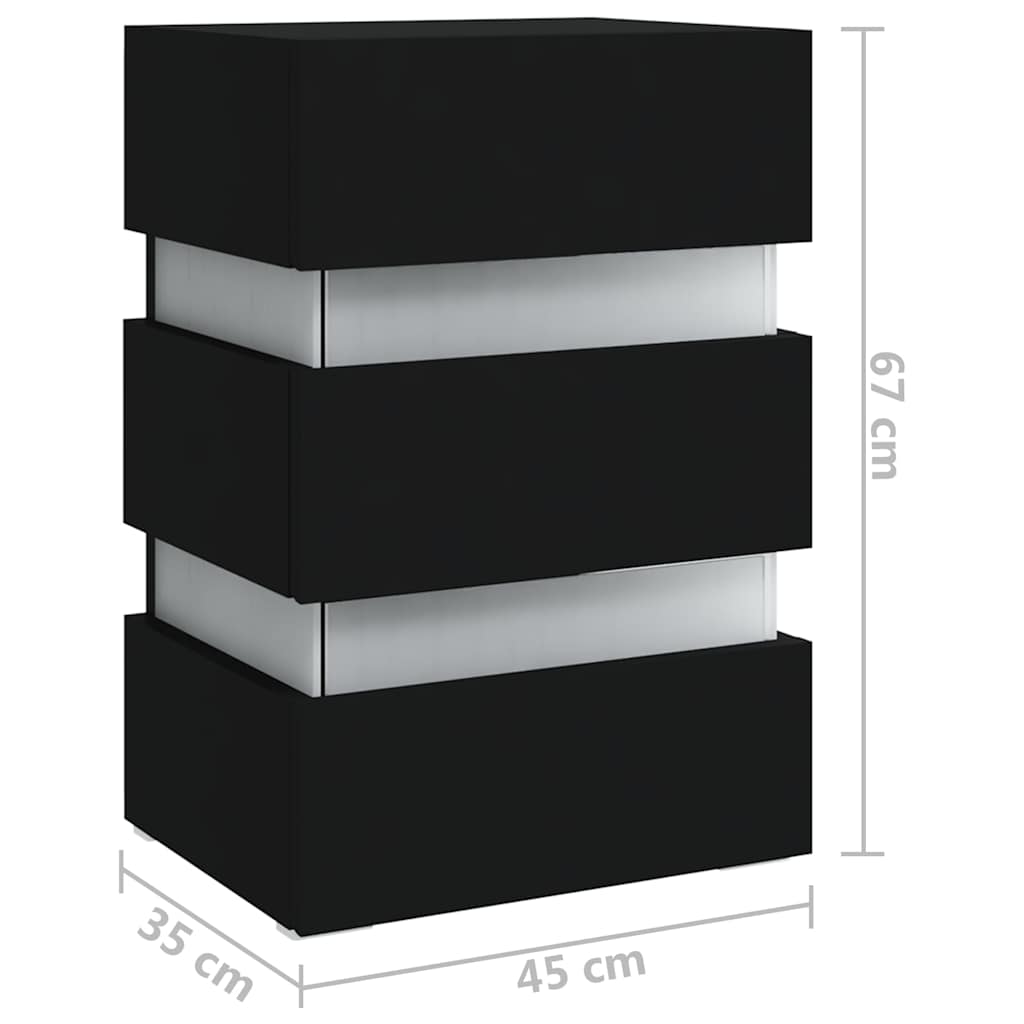 Κομοδίνο με LED Μαύρο 45 x 35 x 67 εκ. από Επεξεργασμένο Ξύλο