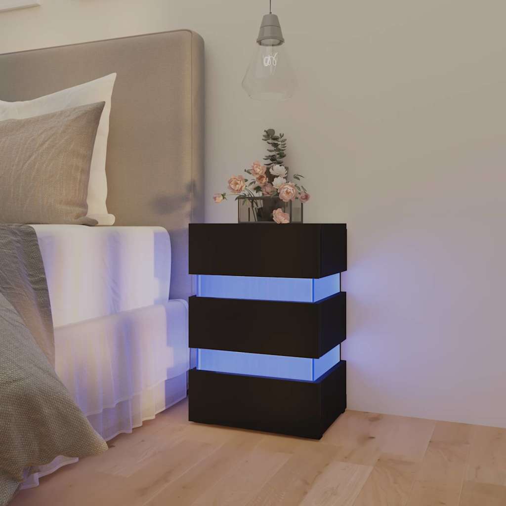 Κομοδίνο με LED Μαύρο 45 x 35 x 67 εκ. από Επεξεργασμένο Ξύλο
