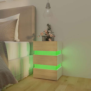 Κομοδίνο με LED Λευκό/Sonoma Δρυς 45x35x67 εκ. Επεξεργασμ. Ξύλο
