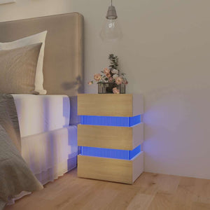 Κομοδίνο με LED Λευκό/Sonoma Δρυς 45x35x67 εκ. Επεξεργασμ. Ξύλο