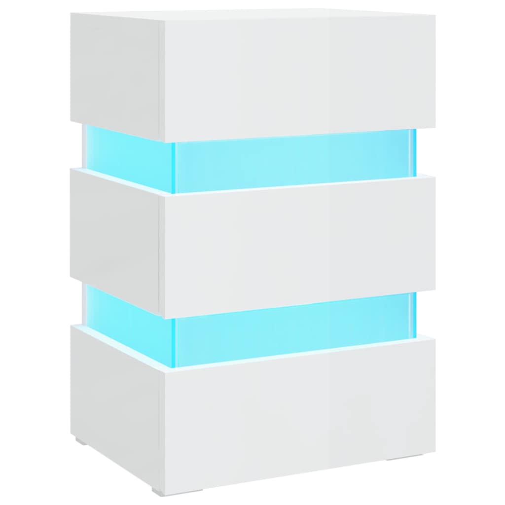 Κομοδίνο με LED Γυαλιστερό Λευκό 45x35x67 εκ. Επεξεργασμ. Ξύλο