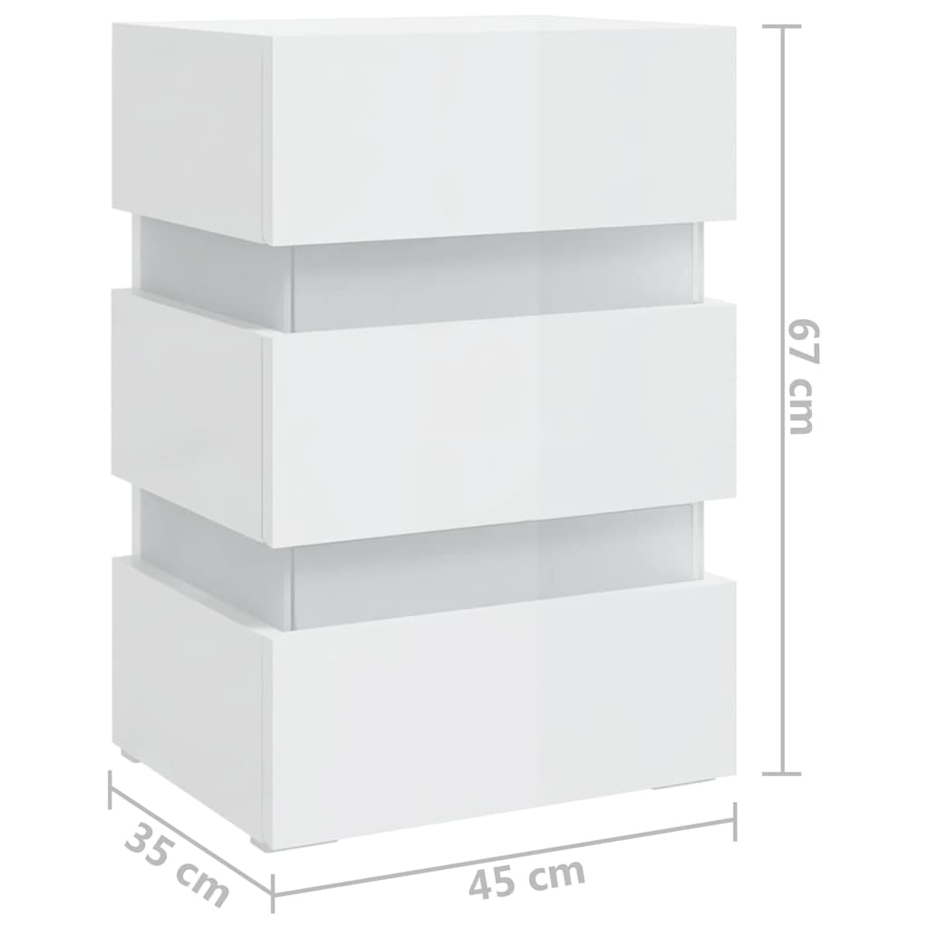 Κομοδίνο με LED Γυαλιστερό Λευκό 45x35x67 εκ. Επεξεργασμ. Ξύλο
