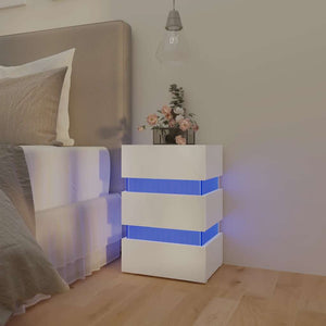 Κομοδίνο με LED Γυαλιστερό Λευκό 45x35x67 εκ. Επεξεργασμ. Ξύλο