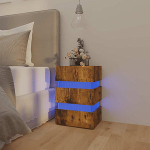 Κομοδίνο με LED Καπνιστή Δρυς 45x35x67 εκ. Επεξεργασμένο Ξύλο