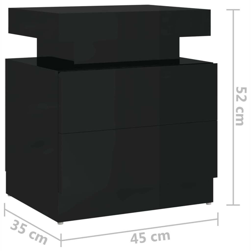 Κομοδίνο Γυαλιστερό Μαύρο 45x35x52 εκ. από Επεξ. Ξύλο
