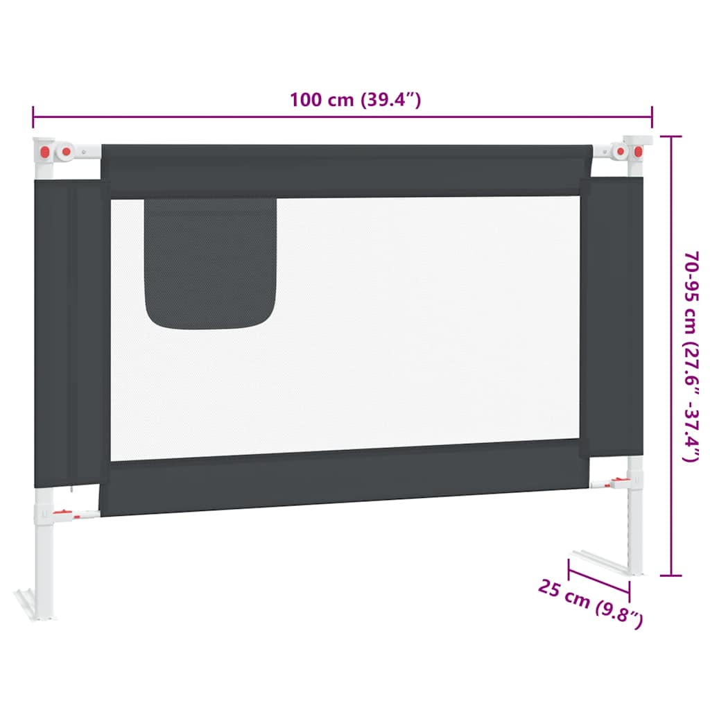 Μπάρα Κρεβατιού Προστατευτική Σκούρο Γκρι 100x25 εκ. Υφασμάτινη - Pakobazaar