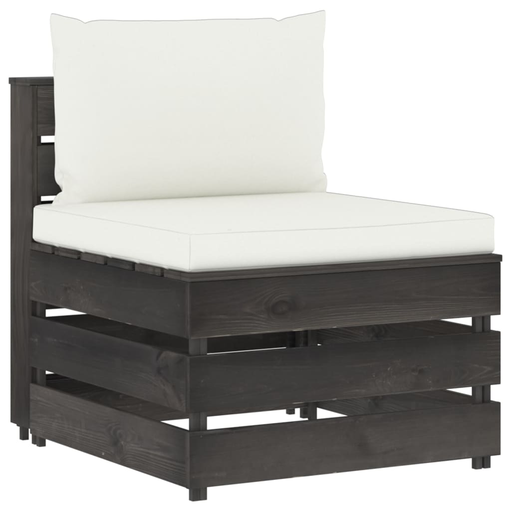 Καναπές Μεσαίος Τμηματικός Γκρι Εμποτισμένο Ξύλο με Μαξιλάρια - PAKOBAZAAR