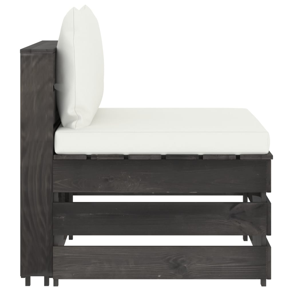 Καναπές Μεσαίος Τμηματικός Γκρι Εμποτισμένο Ξύλο με Μαξιλάρια - PAKOBAZAAR