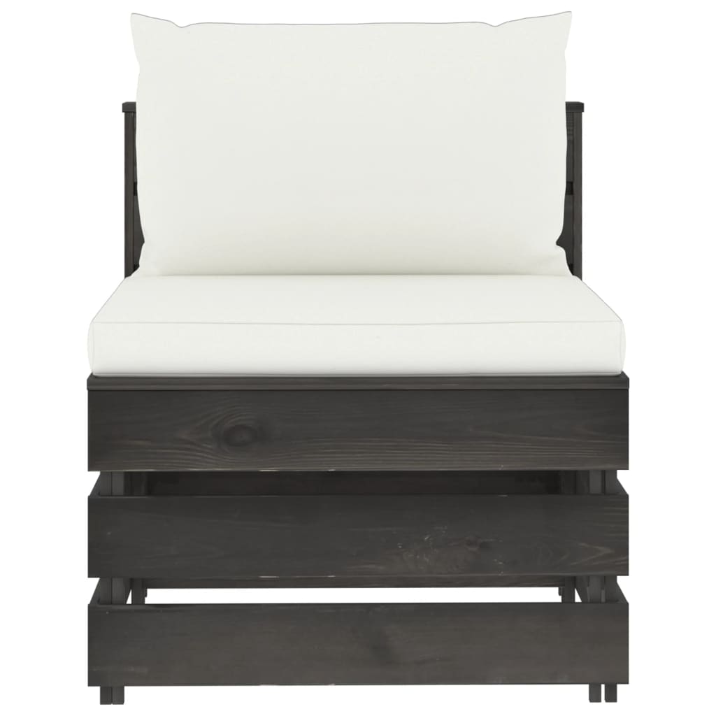 Καναπές Μεσαίος Τμηματικός Γκρι Εμποτισμένο Ξύλο με Μαξιλάρια - PAKOBAZAAR