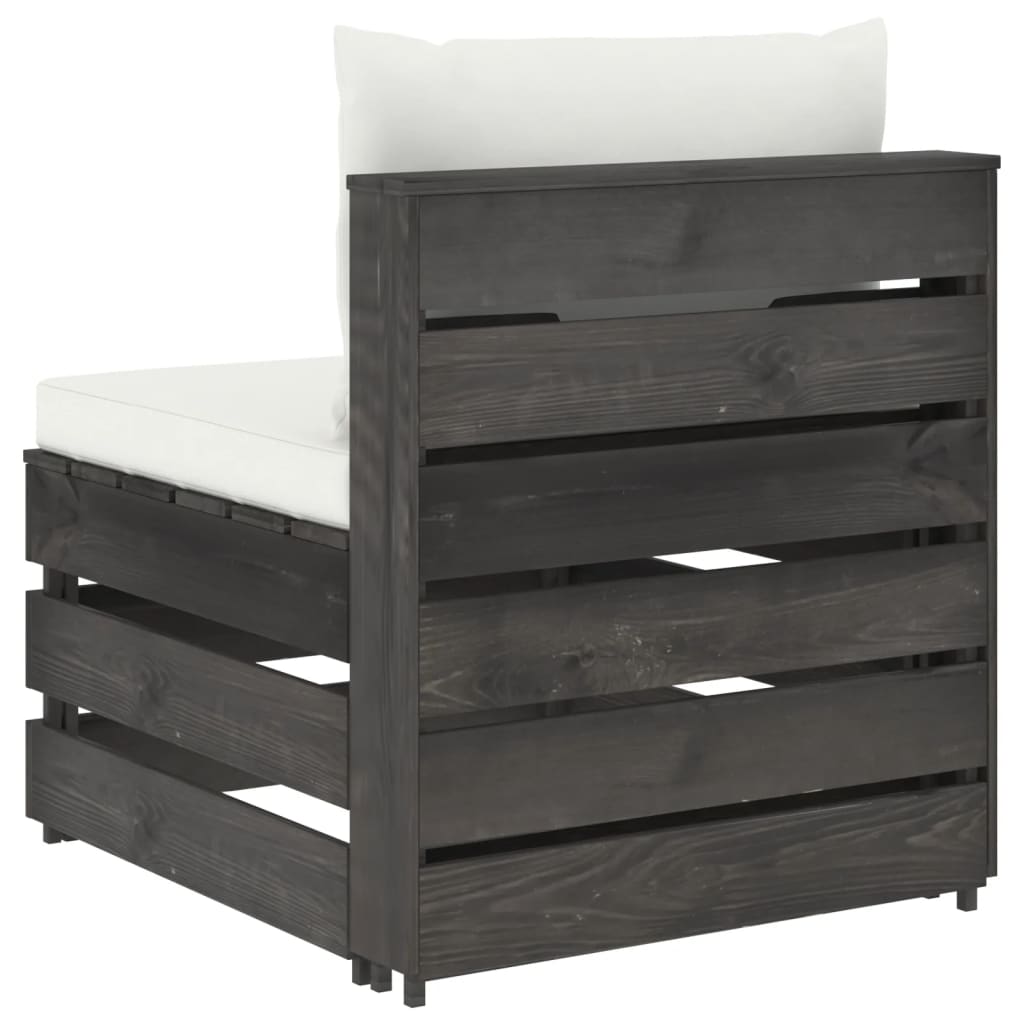 Καναπές Μεσαίος Τμηματικός Γκρι Εμποτισμένο Ξύλο με Μαξιλάρια - PAKOBAZAAR