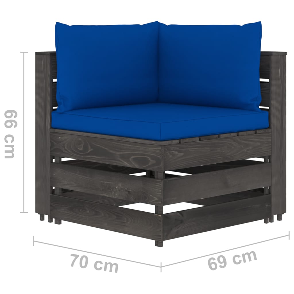 Καναπές Κήπου Τετραθέσιος Γκρι Εμποτισμένο Ξύλο με Μαξιλάρια