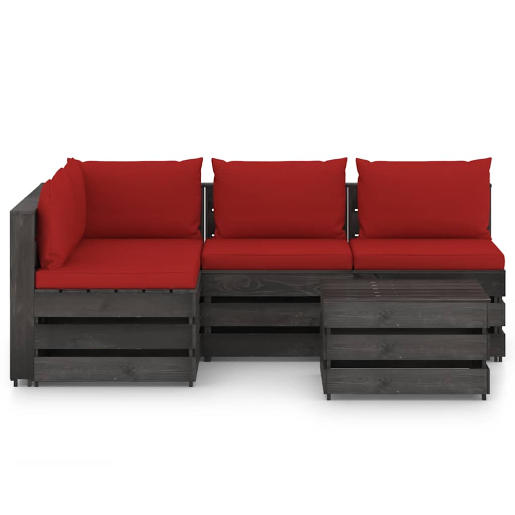 Σαλόνι Κήπου 5 τεμ. από Γκρι Εμποτισμένο Ξύλο με Μαξιλάρια