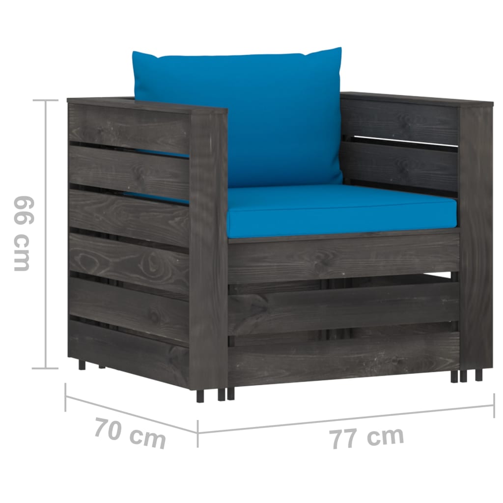 Σαλόνι Κήπου Σετ 7 τεμ. από Γκρι Εμποτισμένο Ξύλο με Μαξιλάρια - Pakobazaar