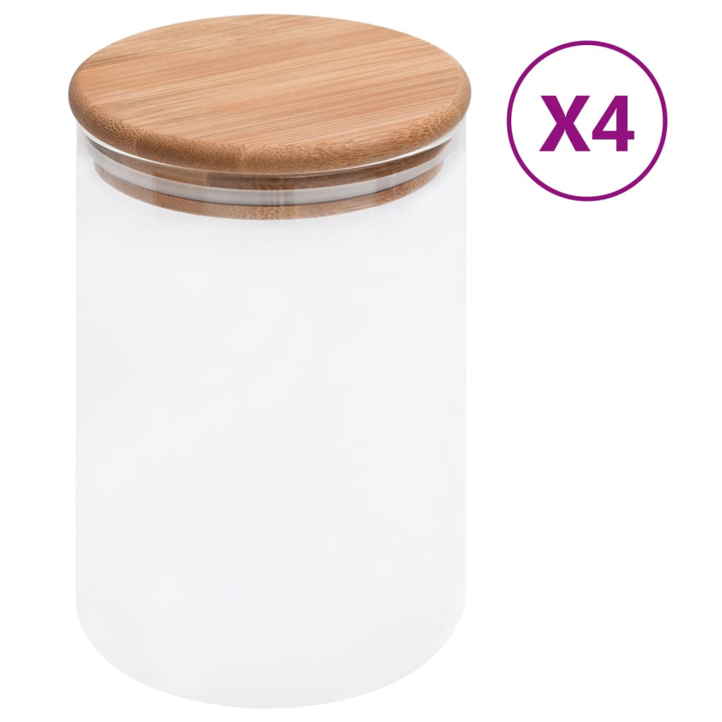 Βάζα 4 τεμ. 800 ml Γυάλινα με Καπάκι από Μπαμπού - PAKOBAZAAR