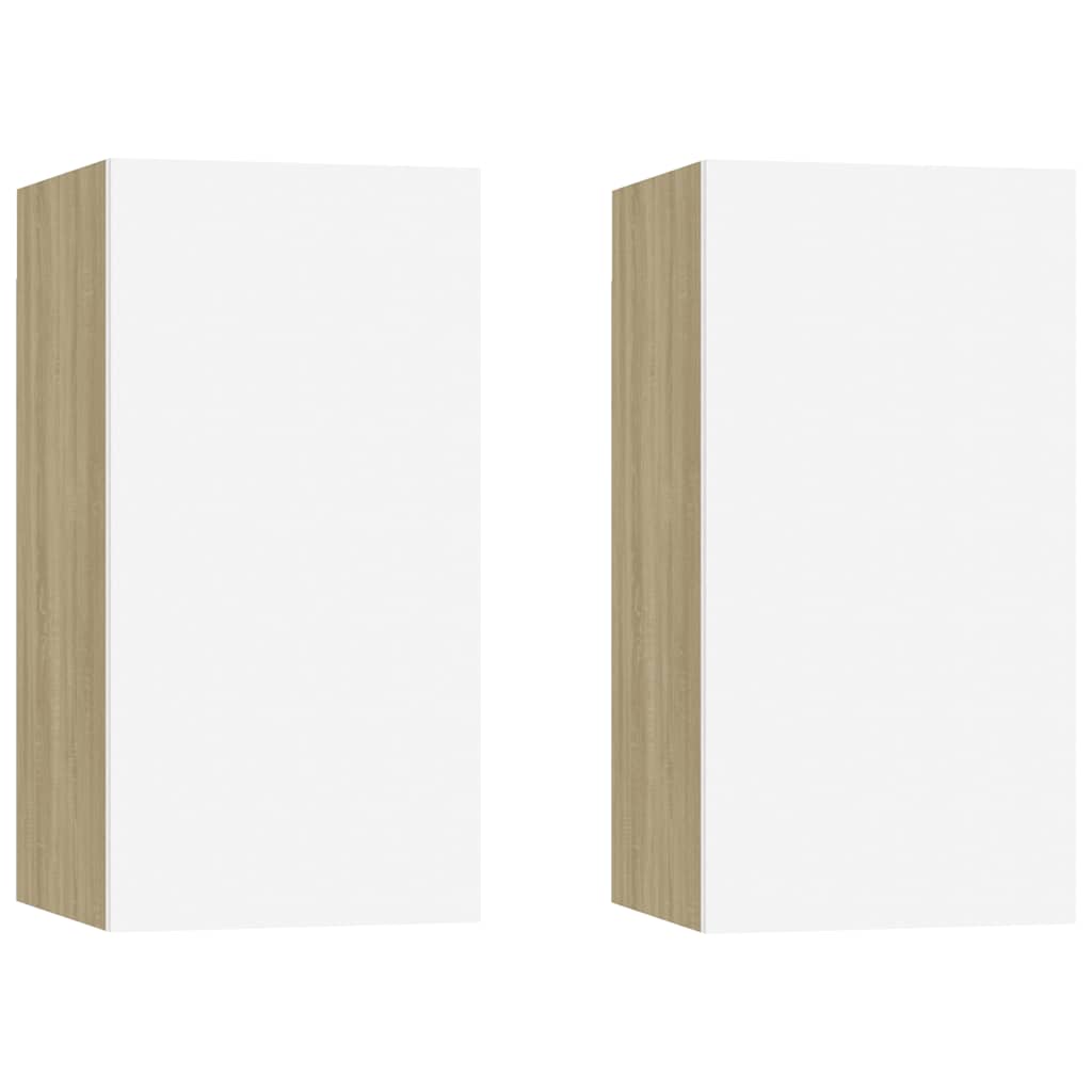 Έπιπλα Τηλεόρασης 2 τεμ. Λευκά & Δρυς 30,5x30x60εκ. Επεξ. Ξύλο