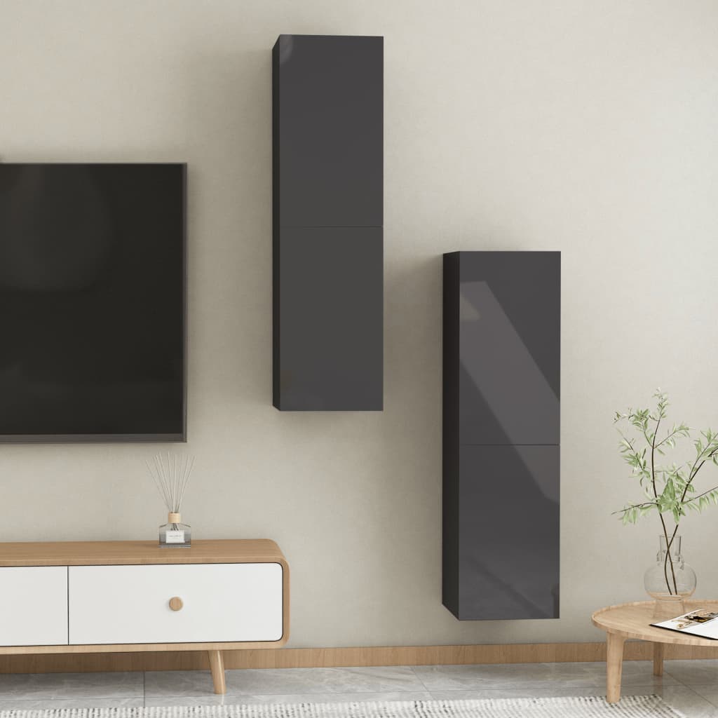 Έπιπλα Τηλεόρασης 2 τεμ. Γυαλ. Γκρι 30,5x30x110εκ. Επεξ. Ξύλο