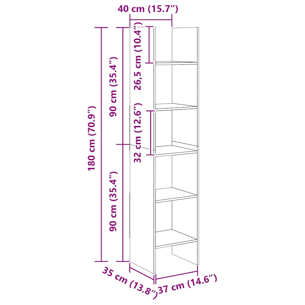 Βιβλιοθήκη Χρώμα Sonoma Δρυς 40 x 35 x 180 εκ. από Επεξ. Ξύλο