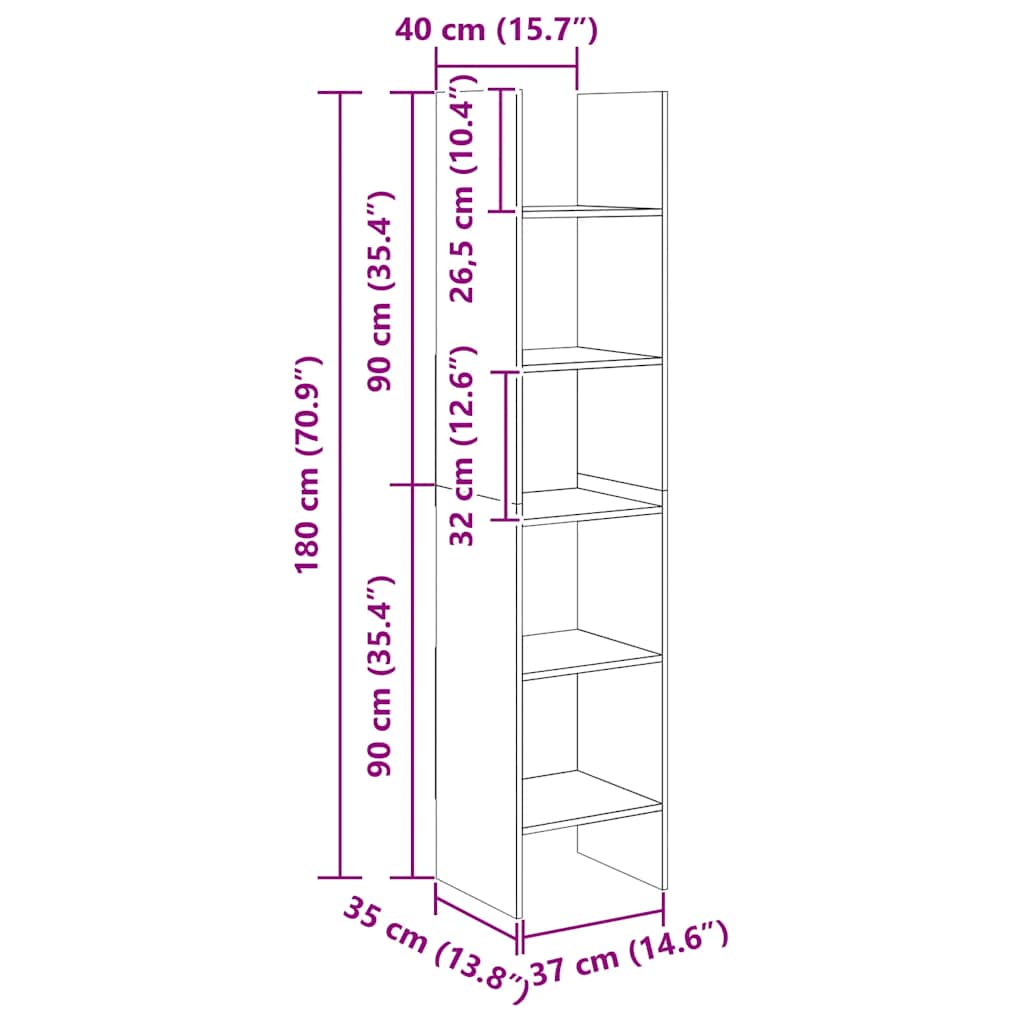 Βιβλιοθήκη Γκρι Σκυροδέματος 40 x 35 x 180 εκ. από Επεξ. Ξύλο - Pakobazaar
