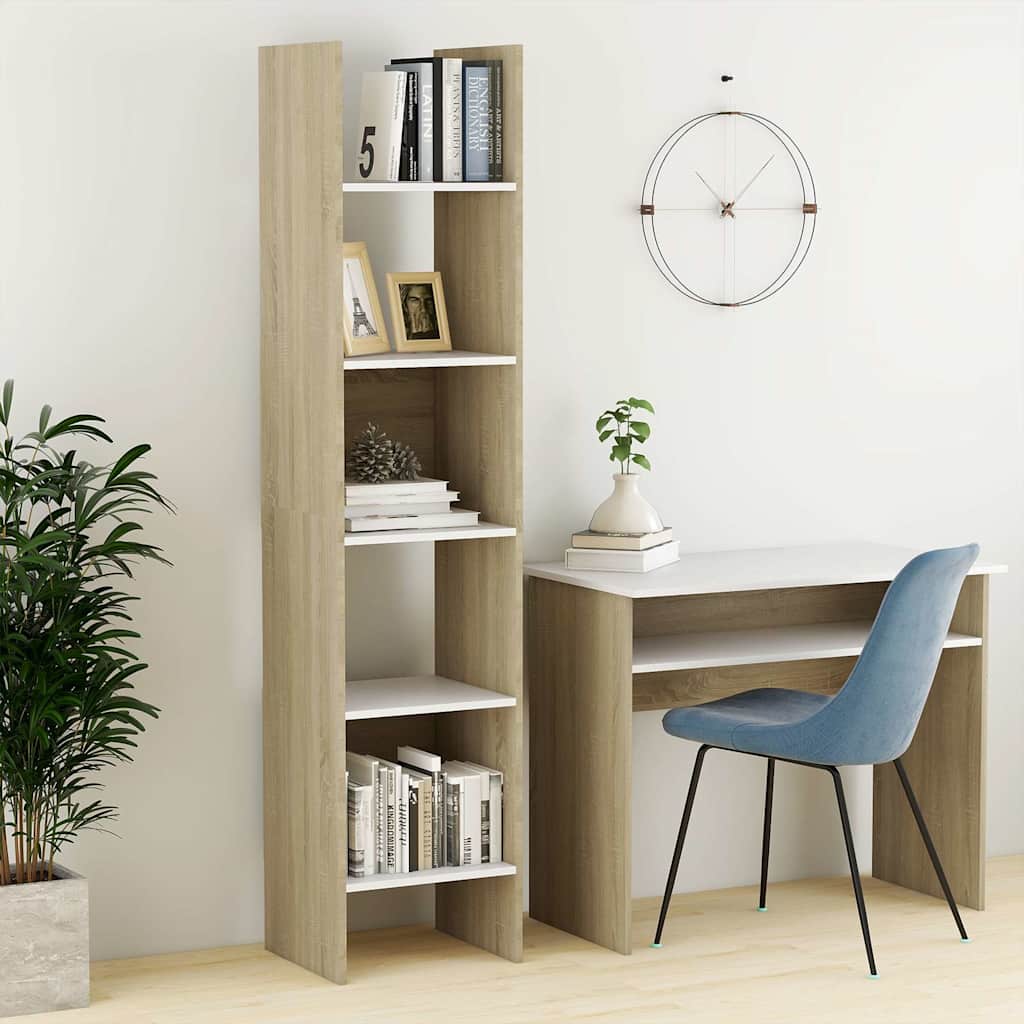 Βιβλιοθήκη Λευκό/Sonoma Δρυς 40 x 35 x 180 εκ. από Επεξ. Ξύλο