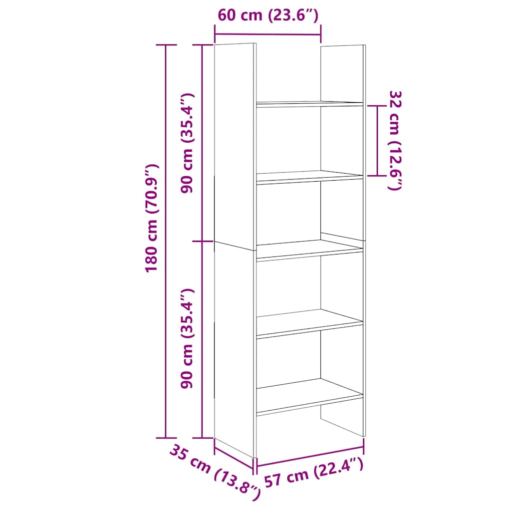 Βιβλιοθήκη Γκρι 60 x 35 x 180 εκ. από Επεξ. Ξύλο