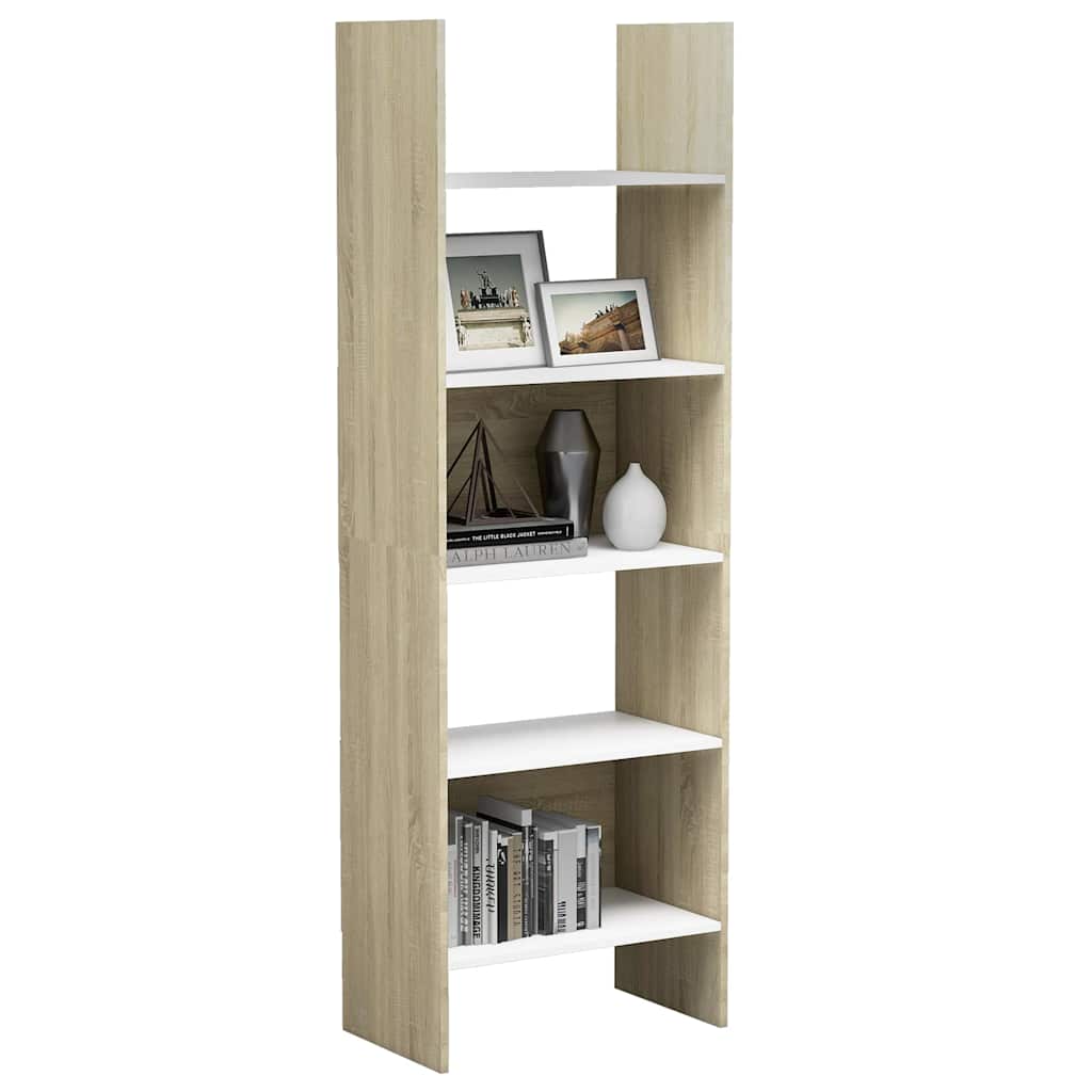 Βιβλιοθήκη Λευκό/Sonoma Δρυς 60 x 35 x 180 εκ. από Επεξ. Ξύλο