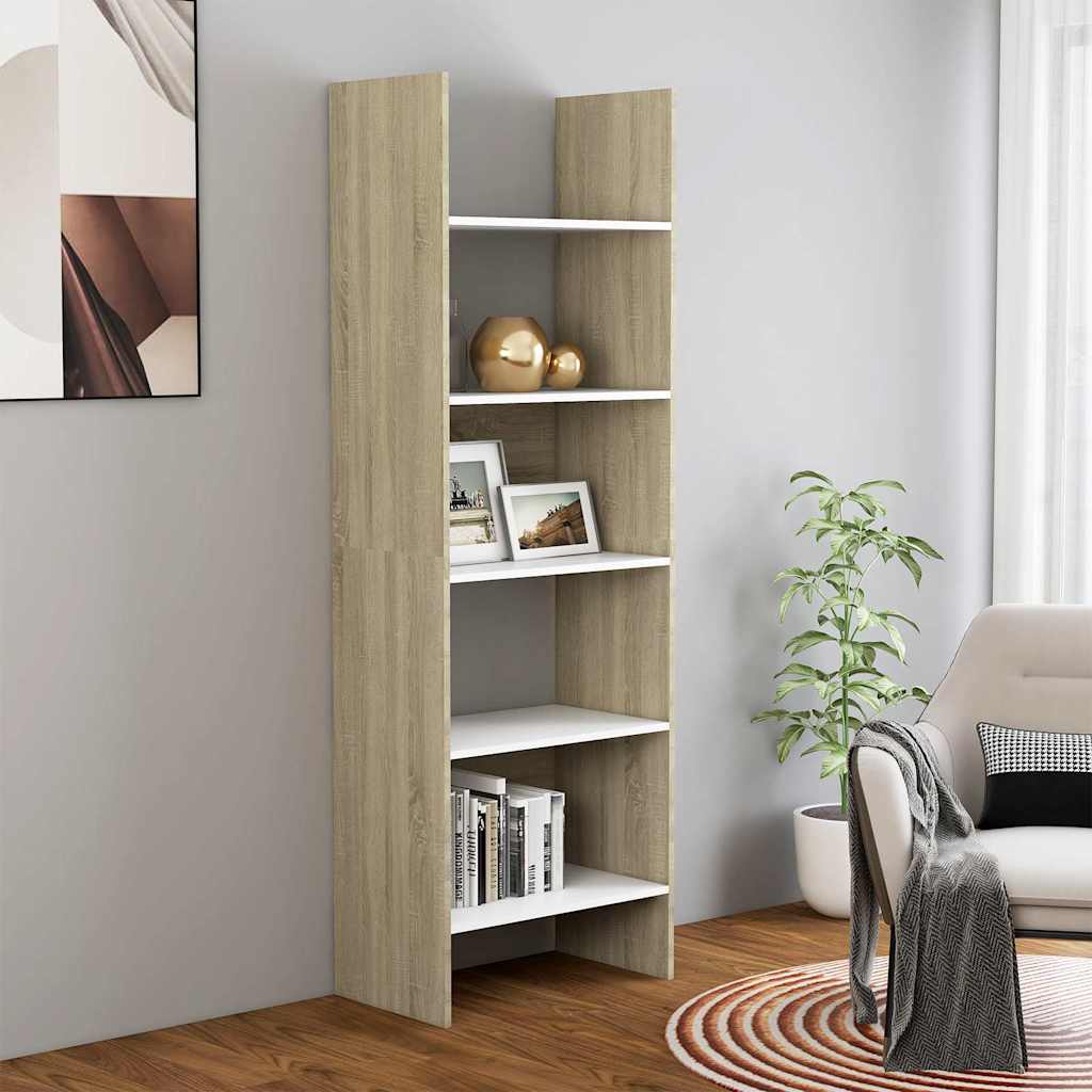 Βιβλιοθήκη Λευκό/Sonoma Δρυς 60 x 35 x 180 εκ. από Επεξ. Ξύλο