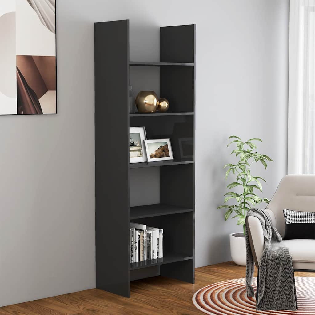 Βιβλιοθήκη Γυαλιστερό Γκρι 60 x 35 x 180 εκ. από Επεξ. Ξύλο
