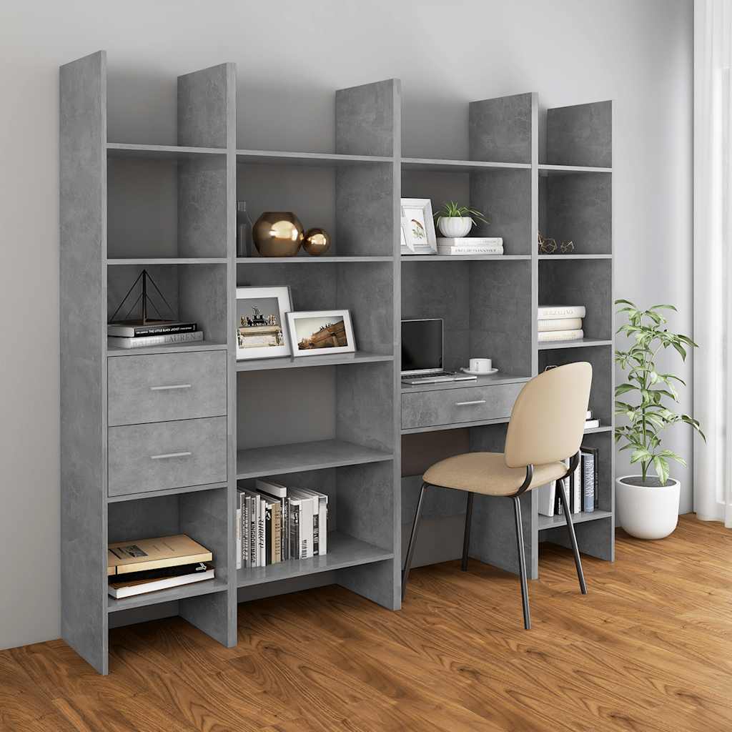 Βιβλιοθήκη Γκρι Σκυροδέματος 40 x 35 x 180 εκ. από Επεξ. Ξύλο - Pakobazaar