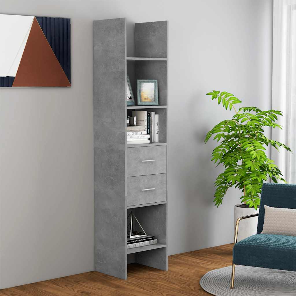Βιβλιοθήκη Γκρι Σκυροδέματος 40 x 35 x 180 εκ. από Επεξ. Ξύλο - Pakobazaar