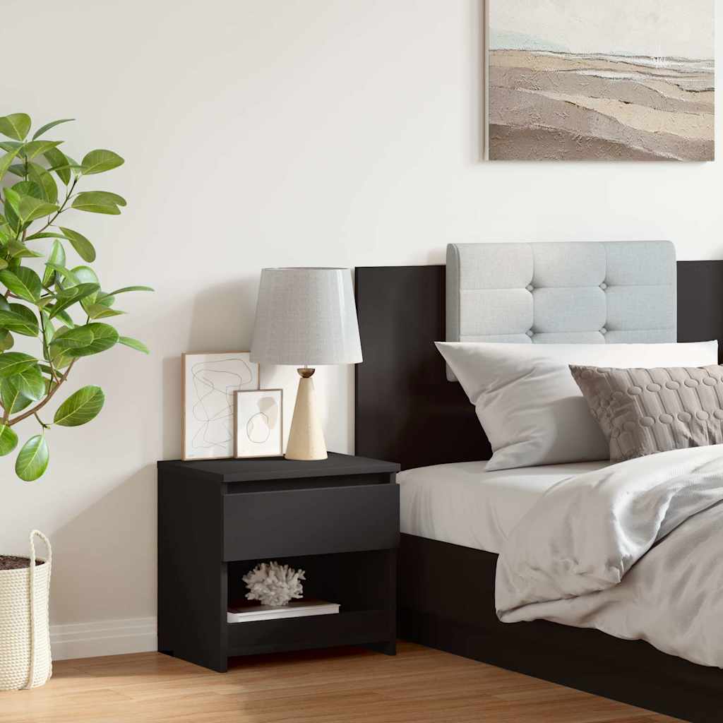 Κομοδίνο Μαύρο 40 x 30 x 39 εκ. από Επεξ. Ξύλο