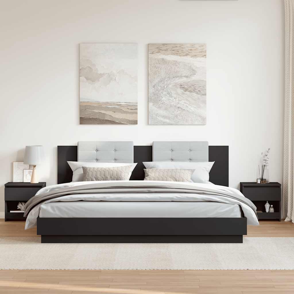 Κομοδίνα 2 τεμ. Μαύρα 40 x 30 x 39 εκ. Επεξ. Ξύλο