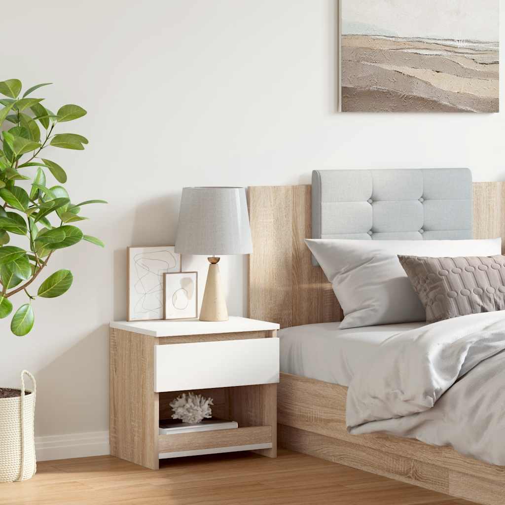 Κομοδίνο Λευκό/Sonoma Δρυς 40 x 30 x 39 εκ. από Μοριοσανίδα
